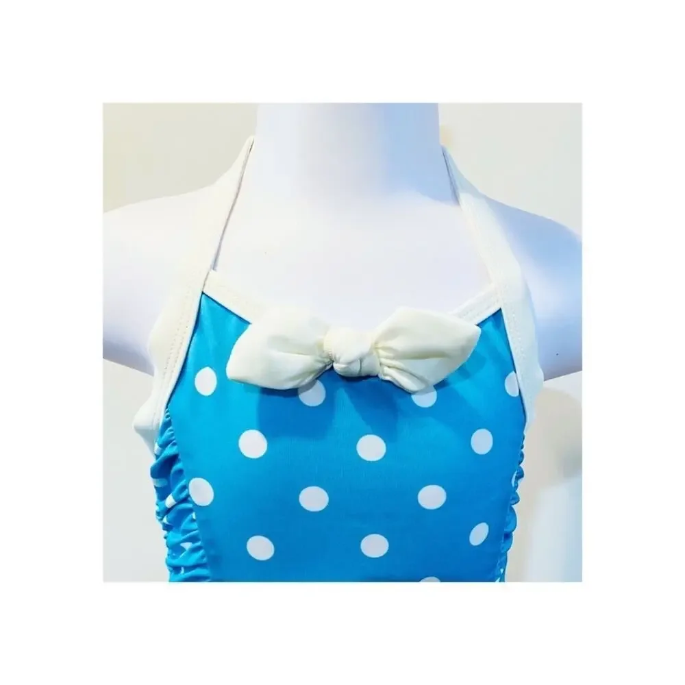 Toddler girl Gymboree blue and white  polka dot one piece swimsuit size 2T